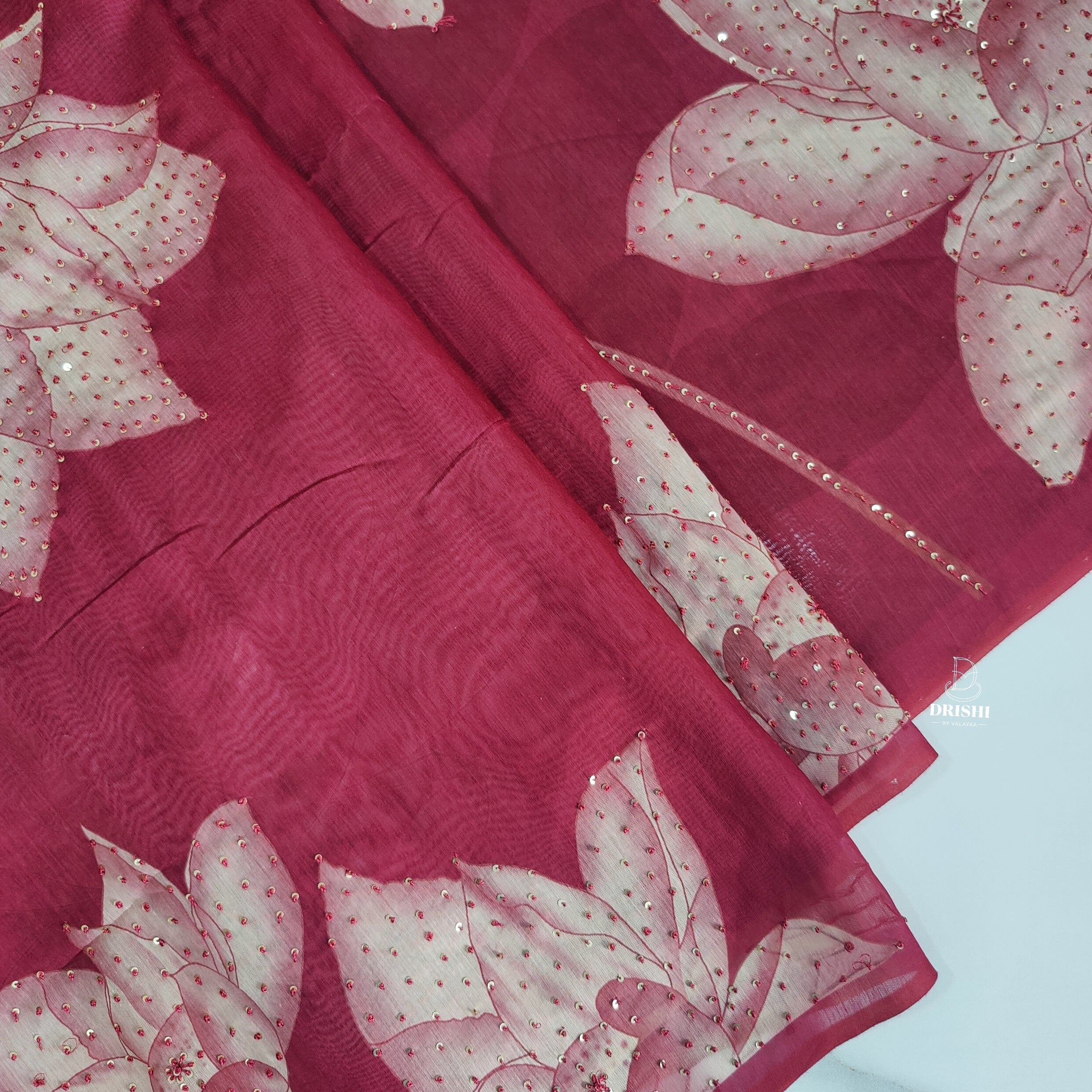 Floral Sequins Work Silk Saree