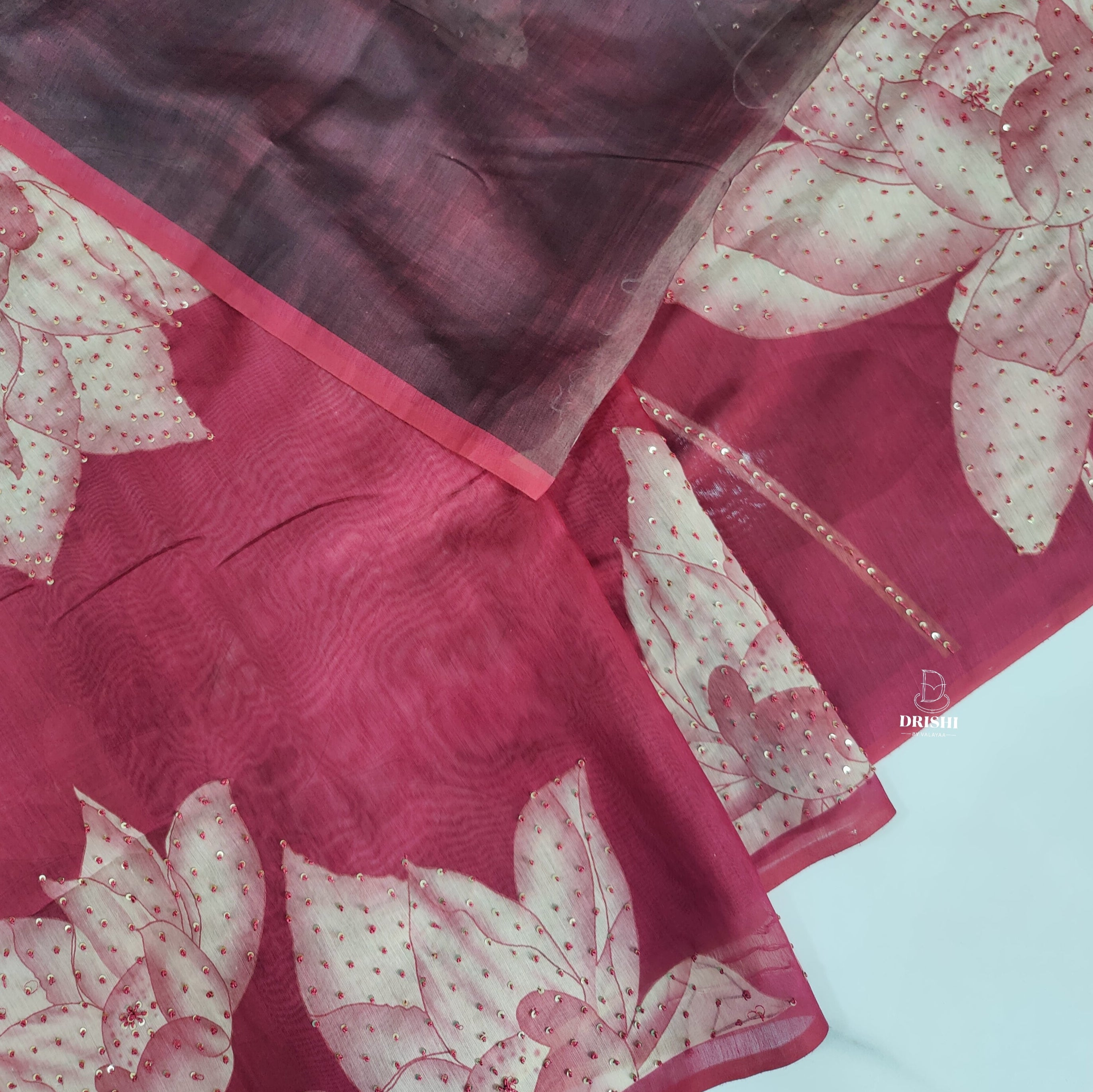 Floral Sequins Work Silk Saree