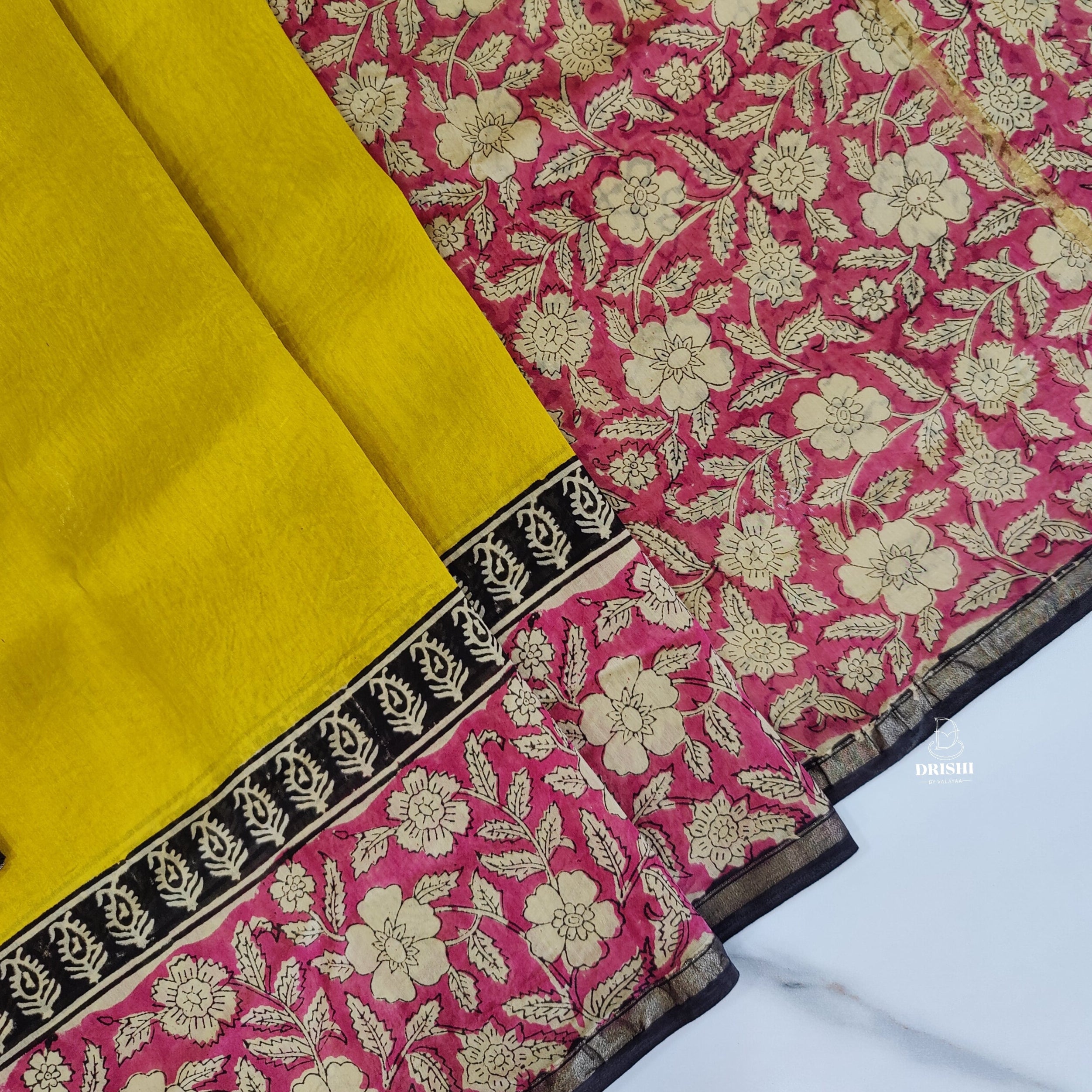 Plain Yellow Chanderi Silk Saree