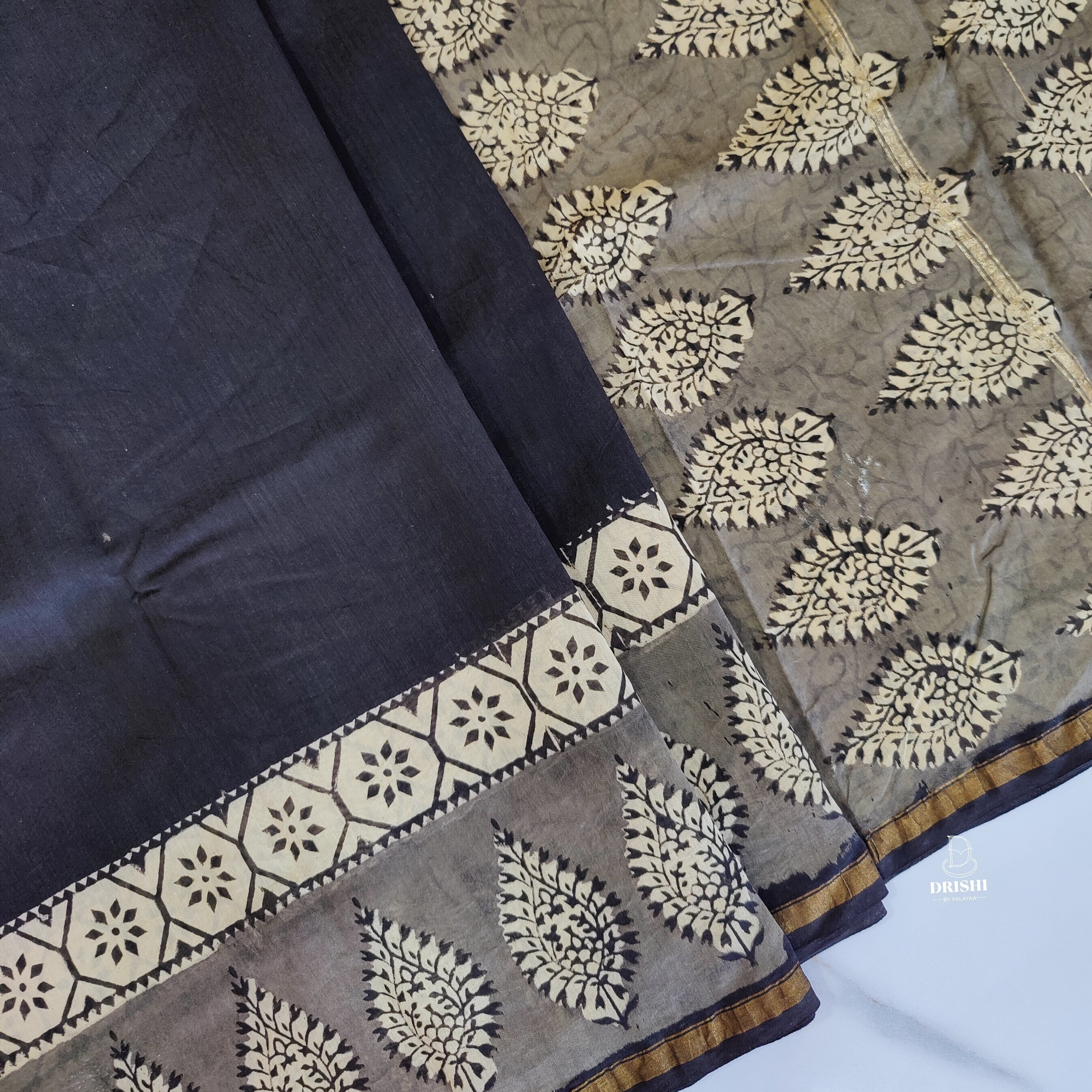 Black Chanderi Silk Saree