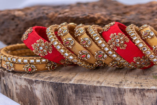 Threaded-Tilak & Floral Pattern Bangles