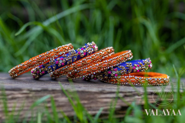 Threaded Crystal And Floral-Designed Bangle