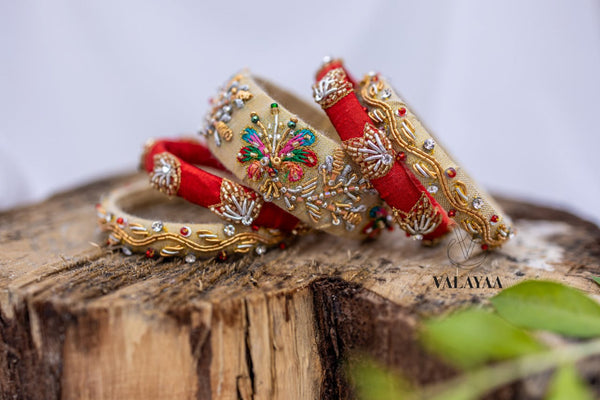 Zardosi Work With Curved Beads Bangles