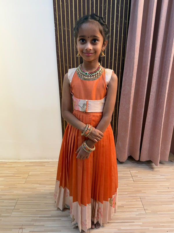 Peachy Bloom Pleated Gown