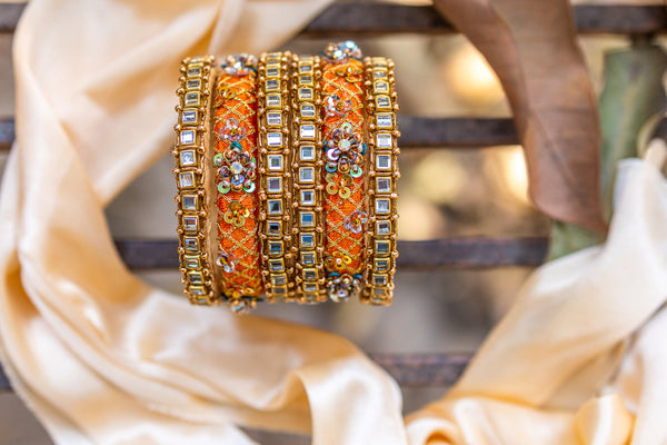 Criss Cross Floral Mirror Work Bangle