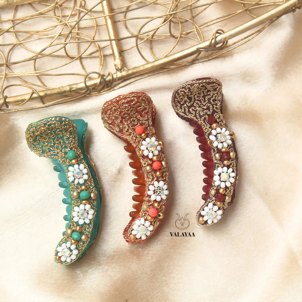 Pearl Kundan Crocodile Clip