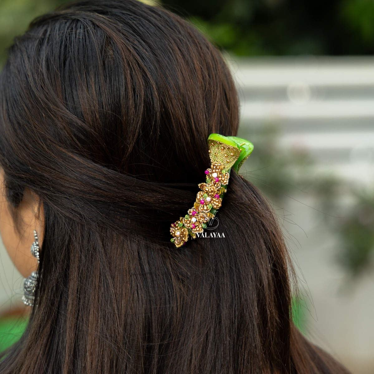 Green 3D Rose Crocodile clip