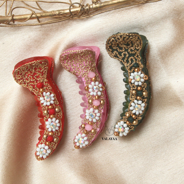 Pearl Kundan Crocodile Clip