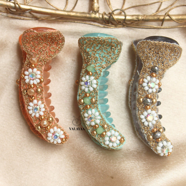 Pearl Kundan Crocodile Clip