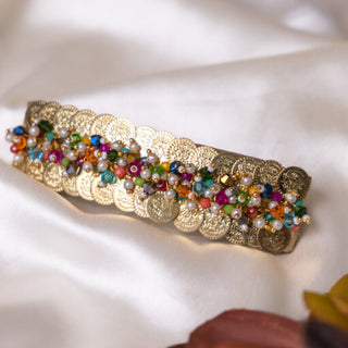 Coin & Multicoloured crystal work Barrette clip